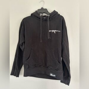 Black Hoodie Sweatshirt with Rhinestone Rifle Accent